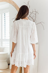 Augusta Mini Dress - White Broderie Anglaise - The Self Styler