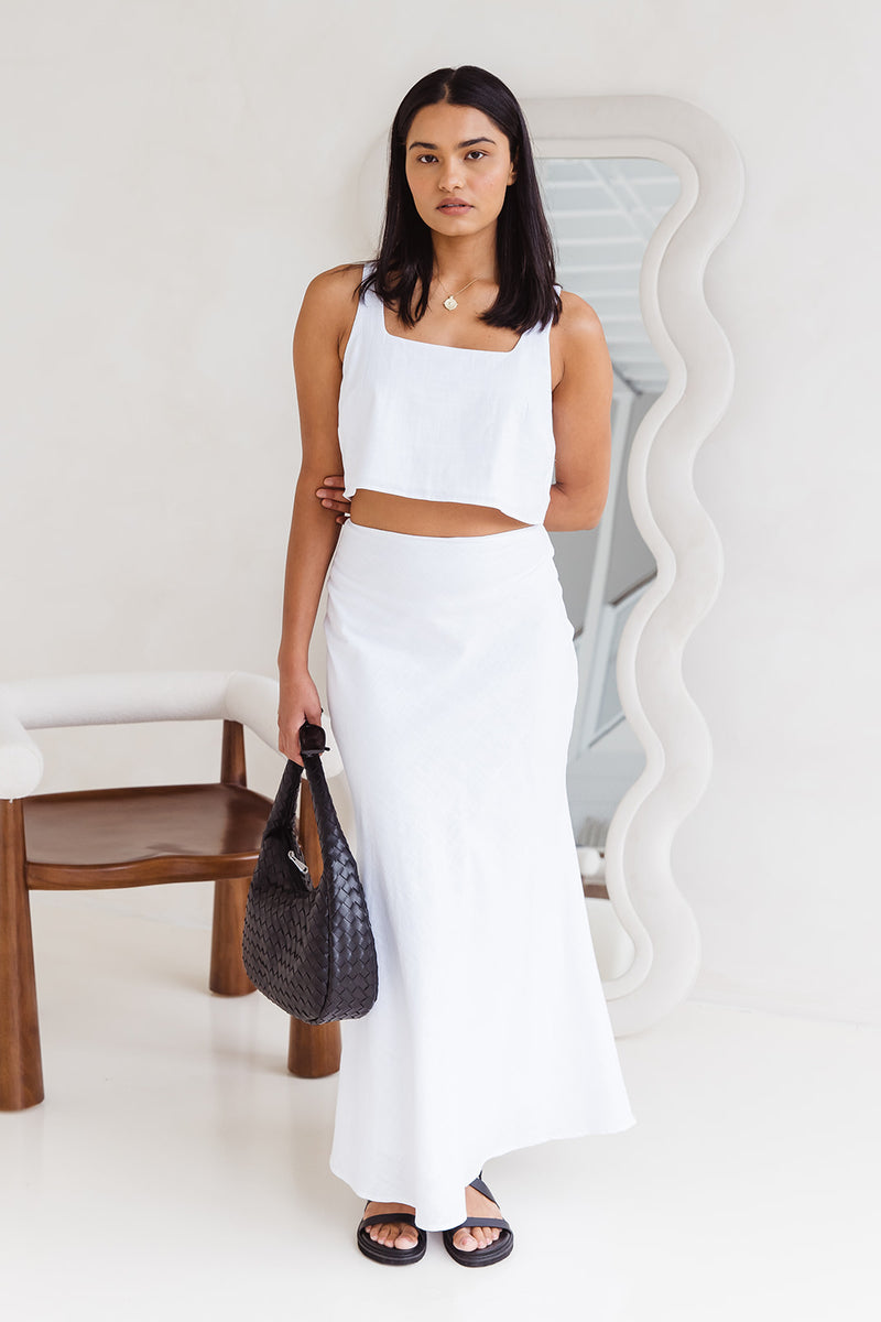 Costa Bias Cut Midi Skirt - White - The Self Styler