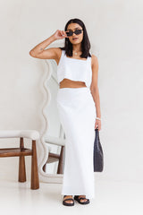 Costa Bias Cut Midi Skirt - White - The Self Styler