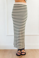 Blaine Knit Midi Skirt - Green and Cream - The Self Styler