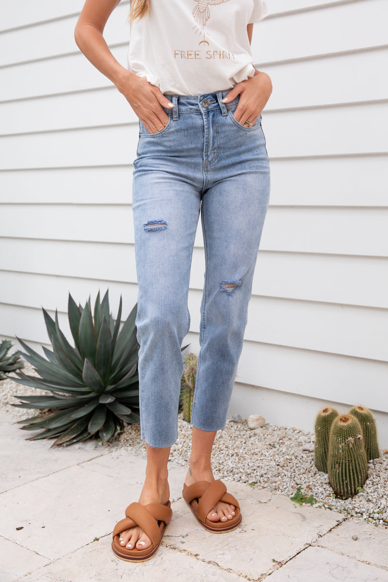 BARRYMORE HIGH RISE MUM JEANS - BLUE WASH - The Self Styler