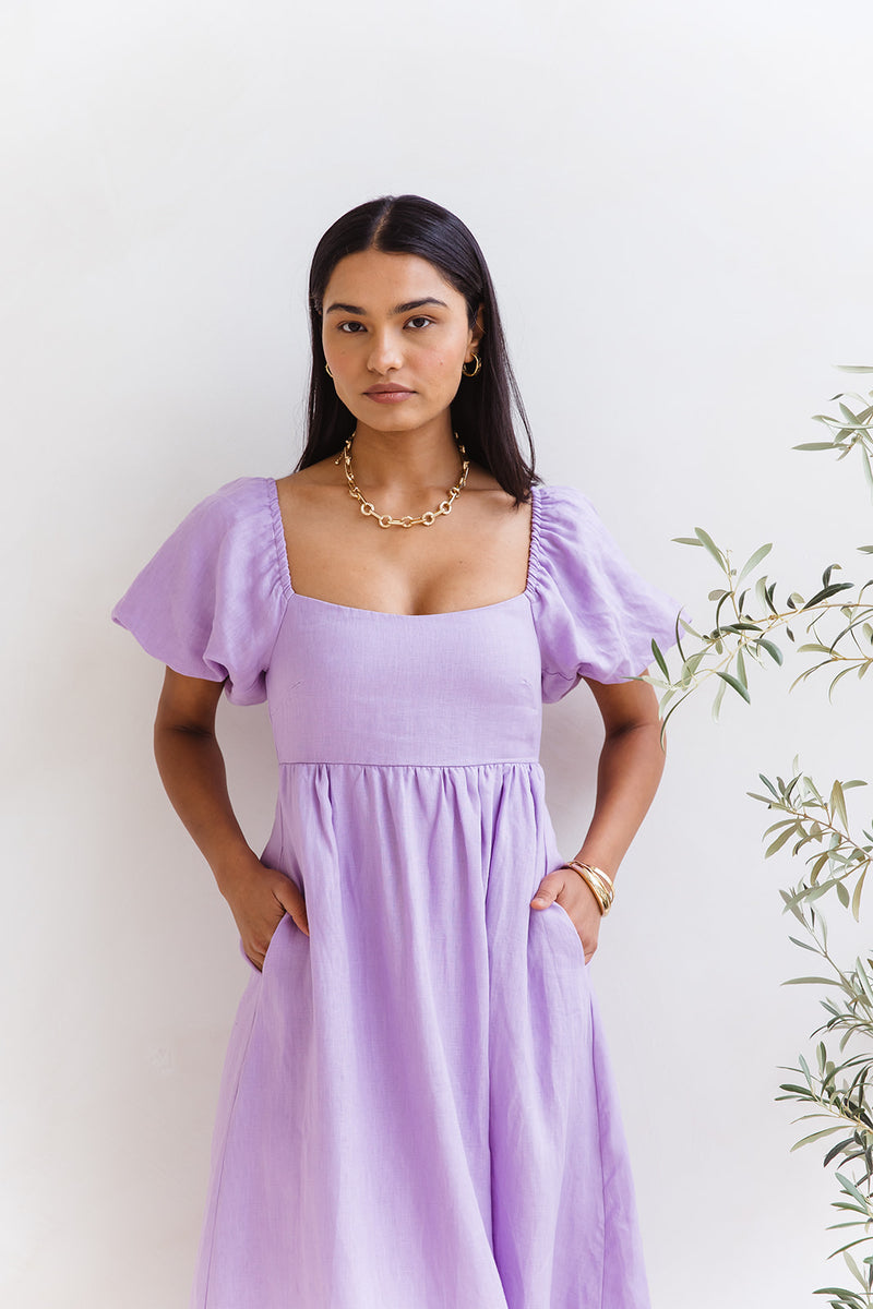 Sofia Linen Maxi Dress - Lilac - The Self Styler