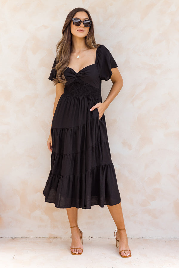 Stella Midi Dress - Black - The Self Styler