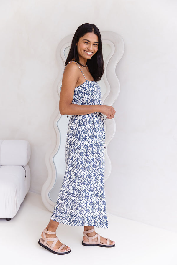 Skye Midi Dress - Blue Sunset Print - The Self Styler