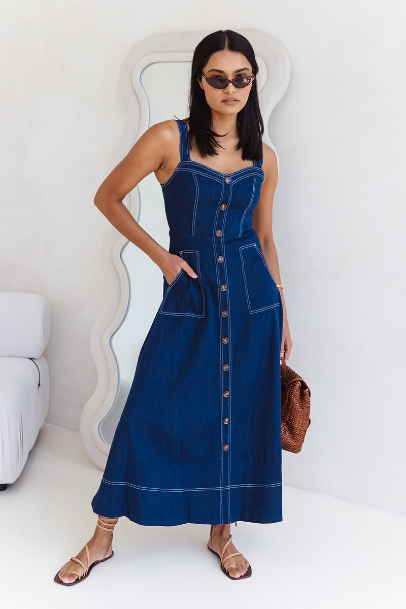 Keisha Midi Dress - Indigo Blue - The Self Styler