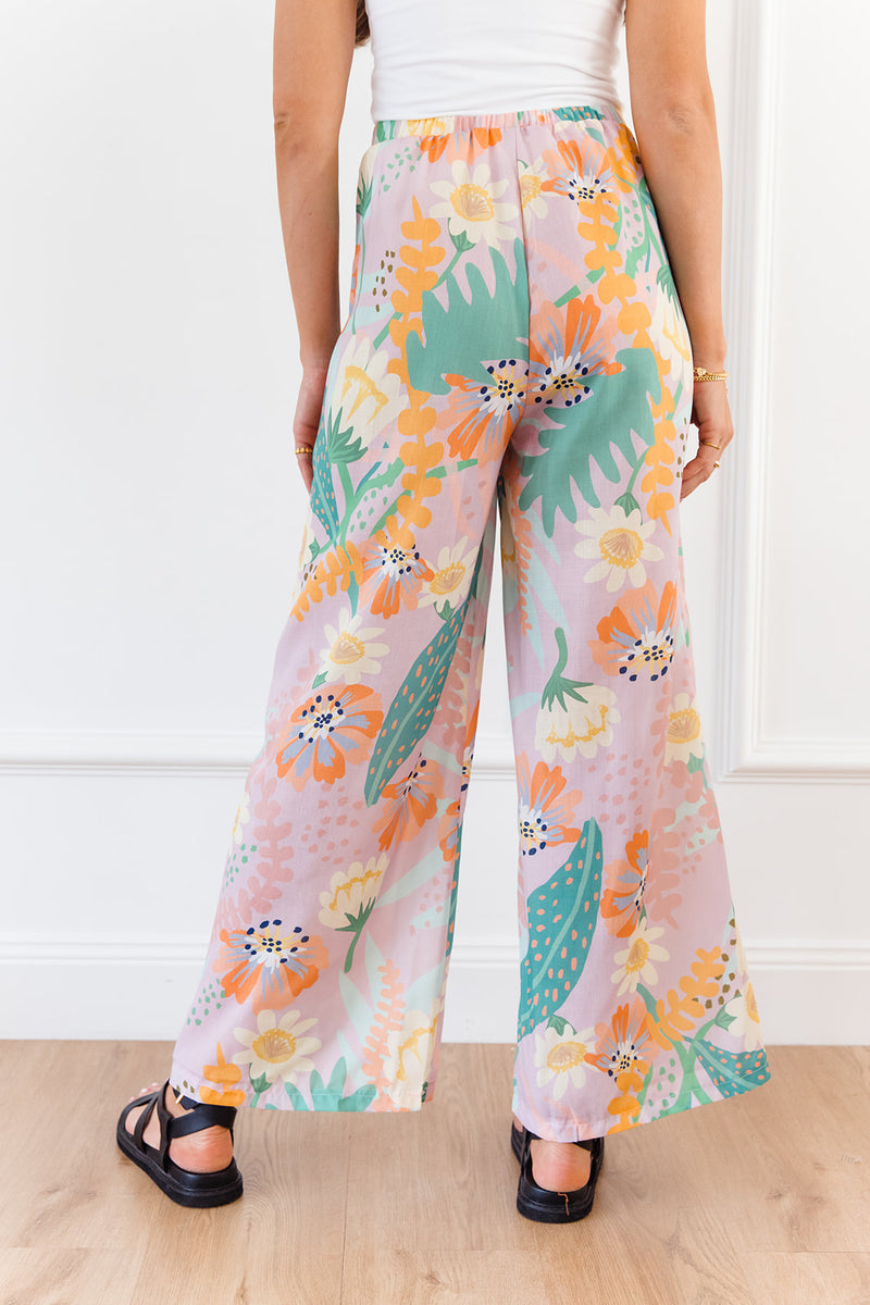 Fiore Wide-Leg Pants - Lilac Garden Print - The Self Styler