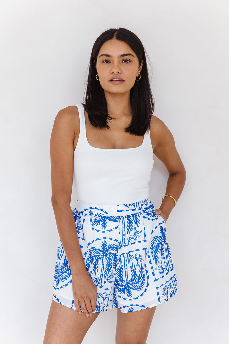 Fox Shorts - Archway Palm Print - Blue - The Self Styler