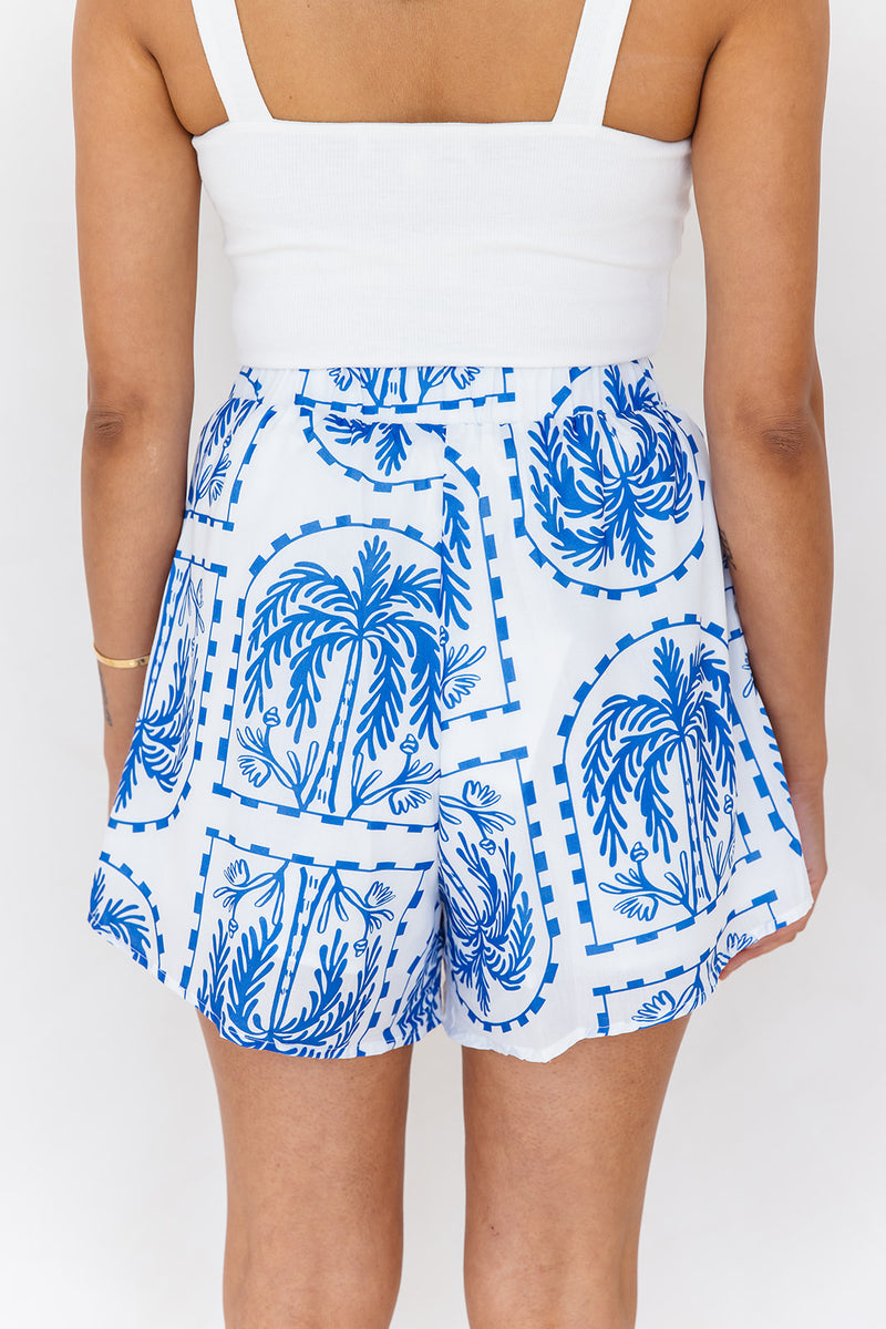 Fox Shorts - Archway Palm Print - Blue - The Self Styler
