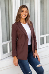 PIPER LINEN TAILORED BLAZER JACKET - CHOCOLATE - The Self Styler
