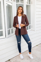 PIPER LINEN TAILORED BLAZER JACKET - CHOCOLATE - The Self Styler