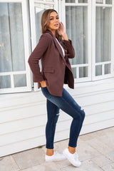 PIPER LINEN TAILORED BLAZER JACKET - CHOCOLATE - The Self Styler