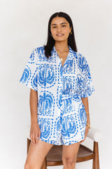 Eleni Shirt - Archway Palm Print - Blue - The Self Styler