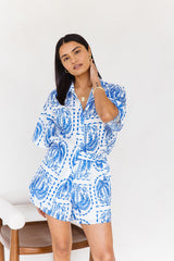 Eleni Shirt - Archway Palm Print - Blue - The Self Styler