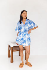 Eleni Shirt - Archway Palm Print - Blue - The Self Styler