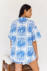 Eleni Shirt - Archway Palm Print - Blue - The Self Styler