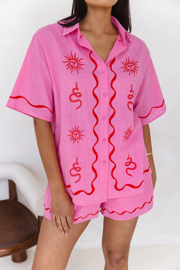 Ziggy Shirt - Sun and Snake Print - Pink - The Self Styler