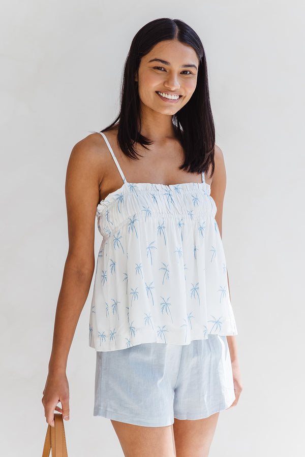 Erin Cami Top - Blue Palm Print - The Self Styler