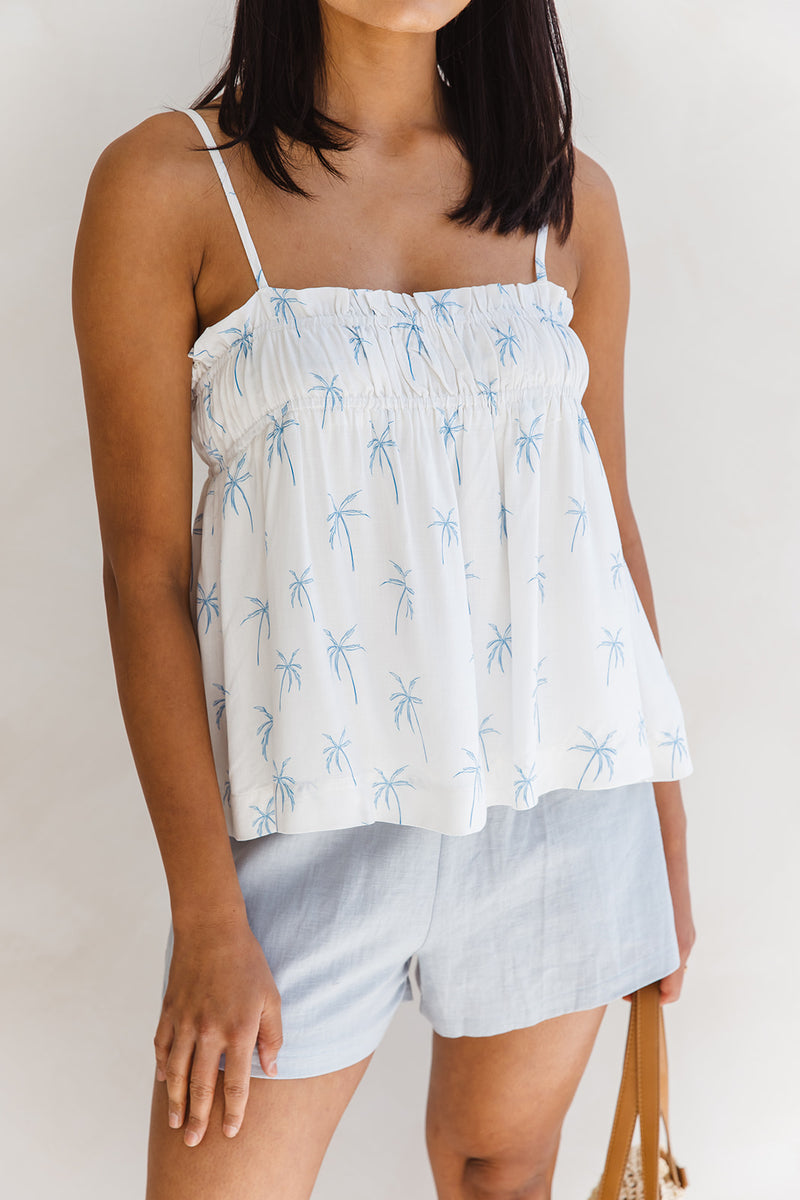 Erin Cami Top - Blue Palm Print - The Self Styler