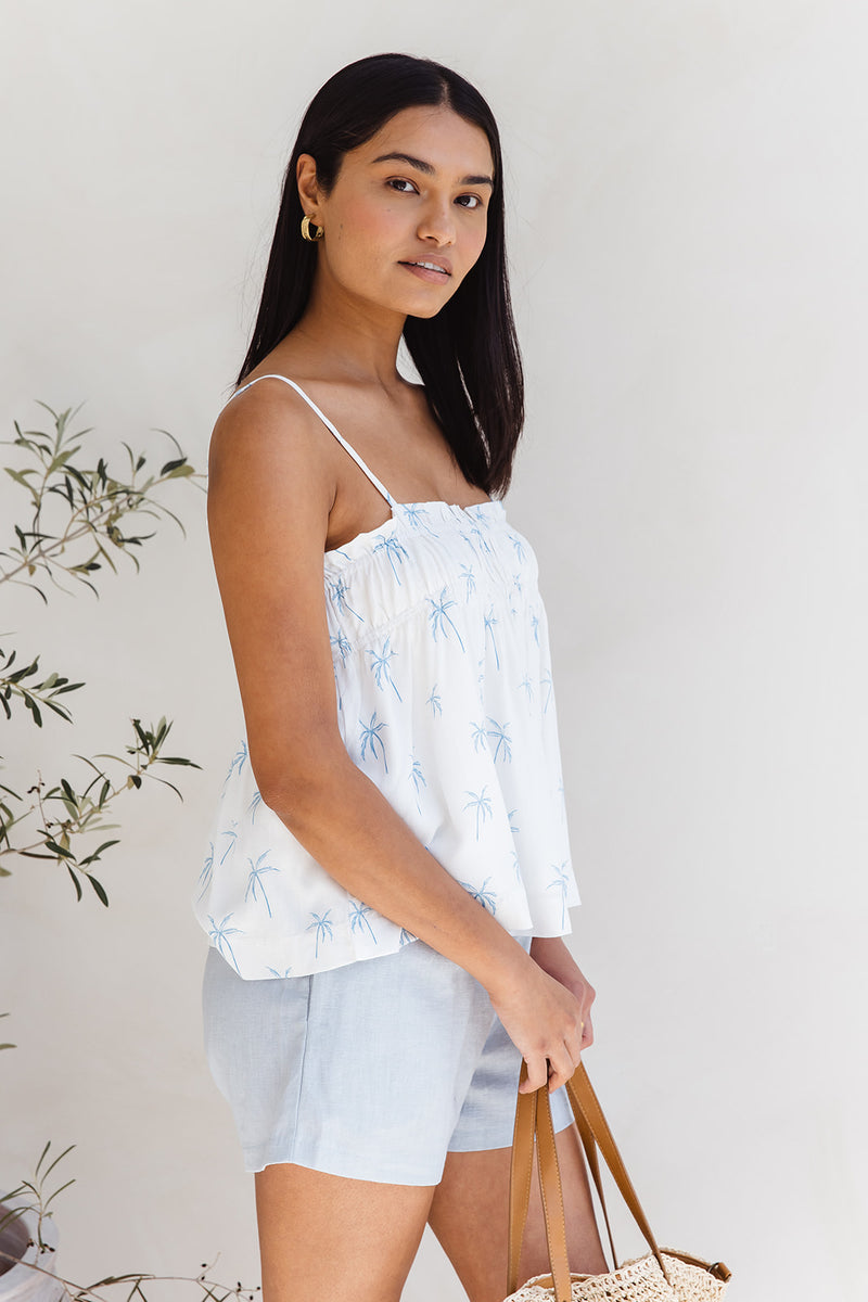 Erin Cami Top - Blue Palm Print - The Self Styler