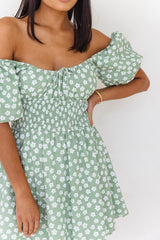 Phoebe Mini Dress - Green Floral - The Self Styler