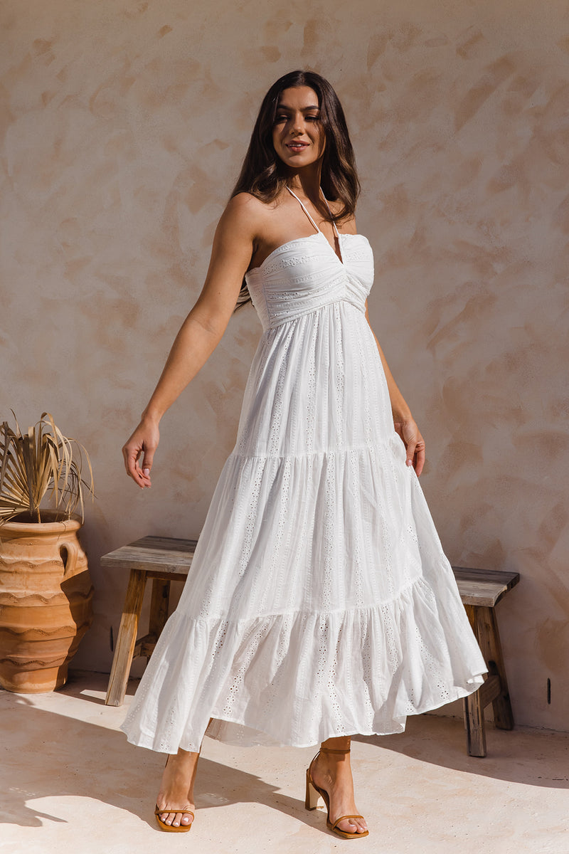 Kendall Maxi Dress - White Broderie Anglaise - The Self Styler