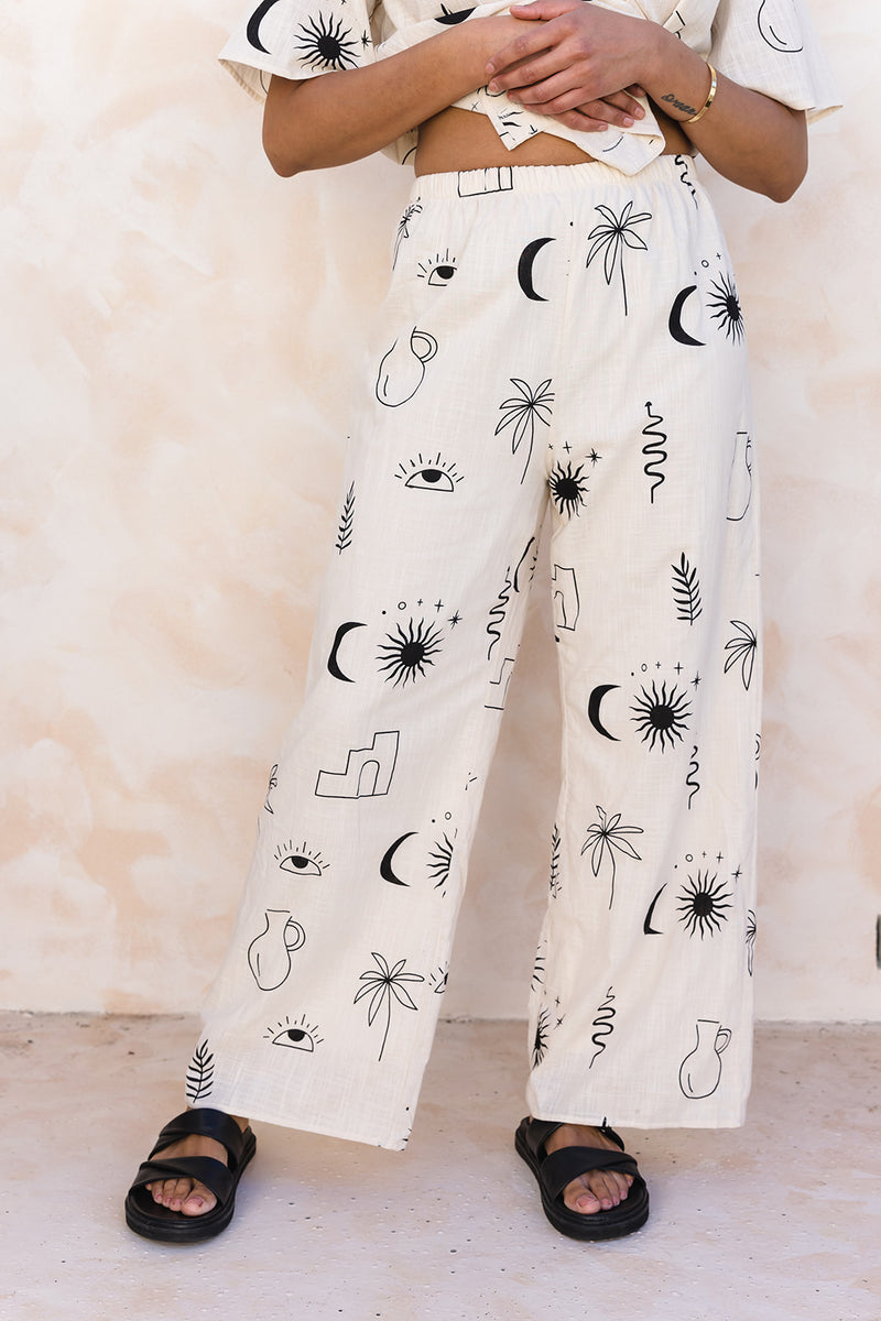 Wanderer Cotton Pant - Palm Print - The Self Styler - The Self Styler