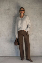 Winnie Zip-Up Knit Cardigan - Grey Marle