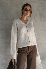 Winnie Zip-Up Knit Cardigan - Grey Marle
