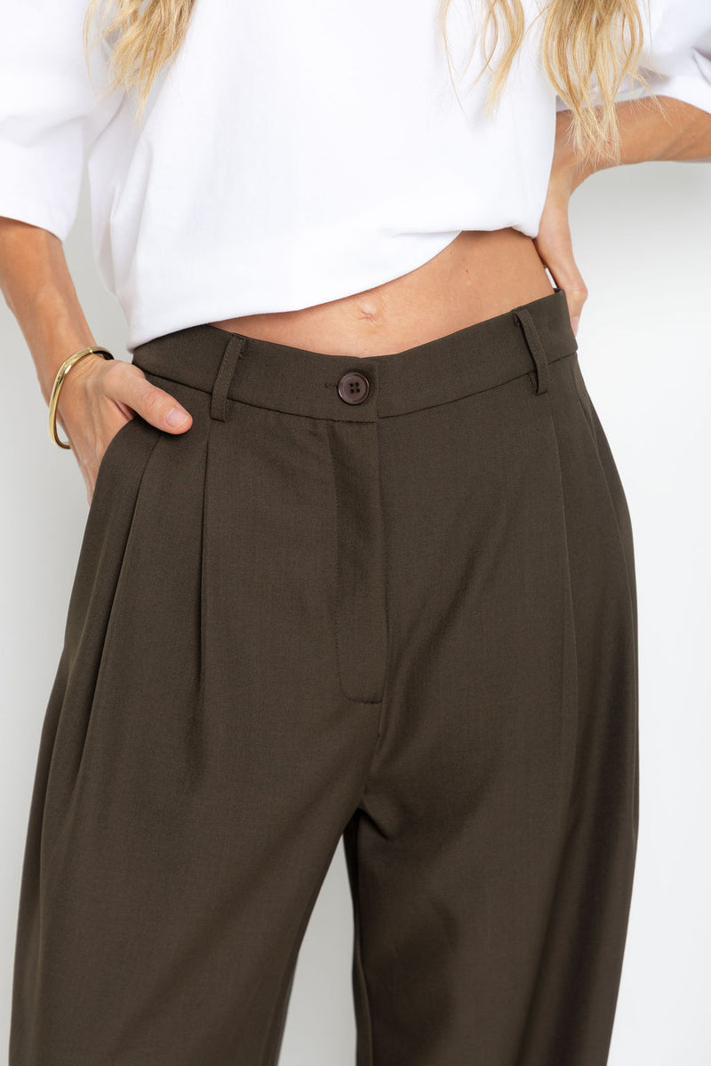 Xavier Barrel Leg Pants - Chocolate Olive – The Self Styler