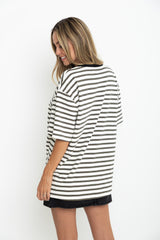 Zephyr Relaxed-Fit Stripe Tee - Cream with Olive and Black - The Self Styler