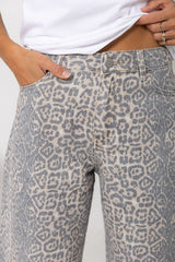 Zadie Barrel Denim Jeans - Leopard Print