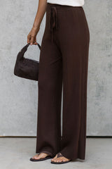 Zimi Wide-Leg Knit Pants - Chocolate