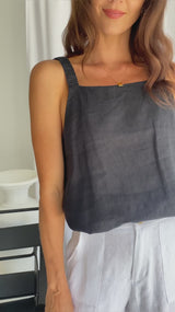 Nat Linen Cami Top - Black
