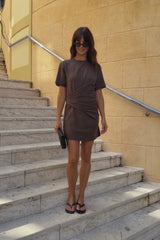 Calla Ruched Mini Dress - Chocolate