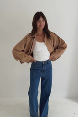 Fraser Suede Look Bomber Jacket - Sand