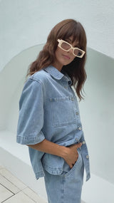 Marley Oversized Denim Shirt - Light Wash - The Self Styler