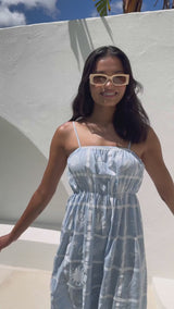 Cabarita Maxi Dress - Beach Soleil Print - Blue and White