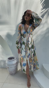 Fern Maxi Dress - Blue Abstract Watercolour Print