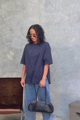 Quinn Relaxed-Fit Side Split Tee - Navy