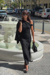 Samara Off-The-Shoulder Mesh Maxi Dress - Black