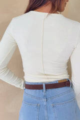 Eadie Front Seam Long Sleeve Top - Milk