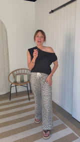 Sia Wide-Leg Denim Stripe Pants - Leopard Print