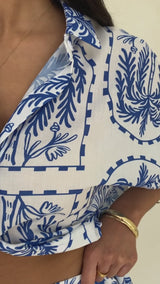 Eleni Shirt - Archway Palm Print - Blue