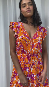 Freesia Maxi Dress - Orange and Purple