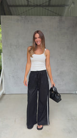 Luna Wide-Leg Stripe Pants - Black