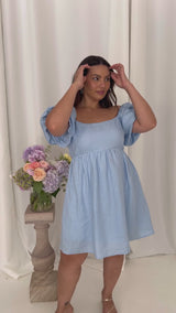 Jayla Linen Mini Dress - Baby Blue - The Self Styler