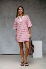 Soho Rugby Stripe Shirt Dress - Pink