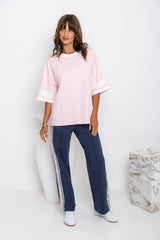 Blake Relaxed-Fit Stripe Tee - Pink and White