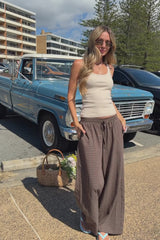 Landon Wide Leg Pants - Chocolate Check