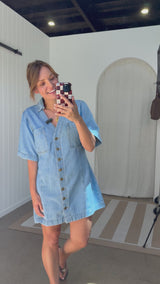 Aspen V-Neck Denim Dress - Light Wash